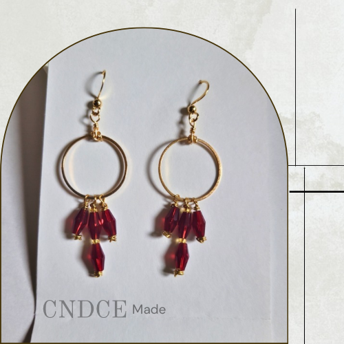 Crimson Sparkle – Handmade Red Crystal Dangle Hoop Earrings