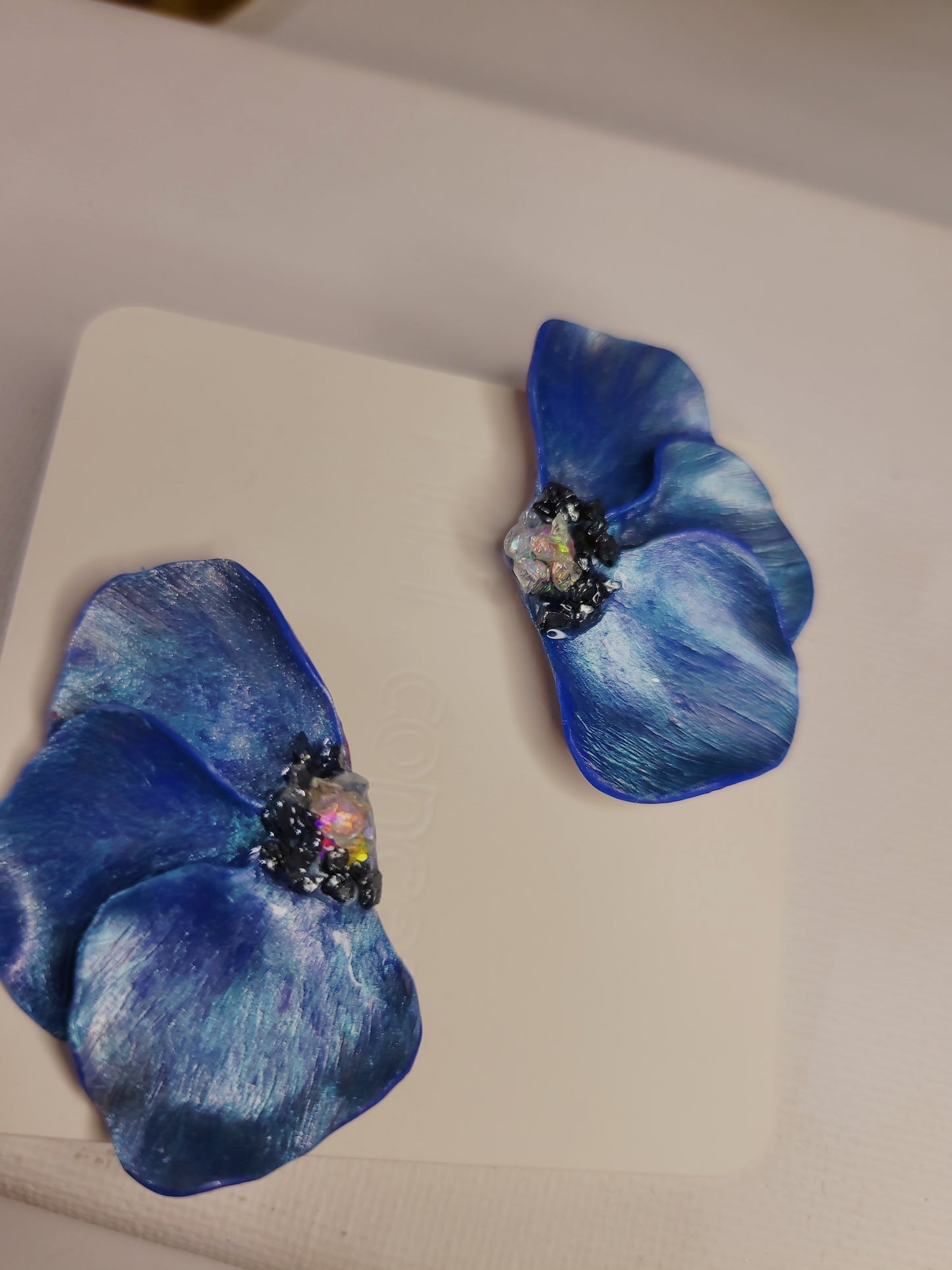 Blue Petal Statement Earrings – Handmade Ele