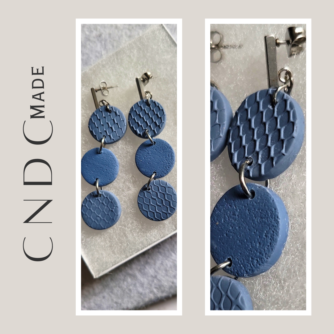Slate Rhythm | Long Blue Textured Drop Earrings