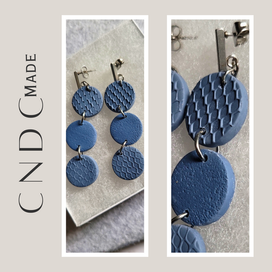 Slate Rhythm | Long Blue Textured Drop Earrings