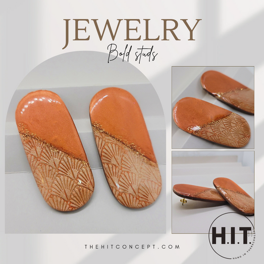 Bold Polymer Clay Statement Earrings Resin Coated Lightweight Studs (2.5” Push Backs)