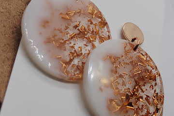 Elegant Resin Dangle Earrings with Gold Flakes – 2.5” Drop, Stainless Steel Push-Back