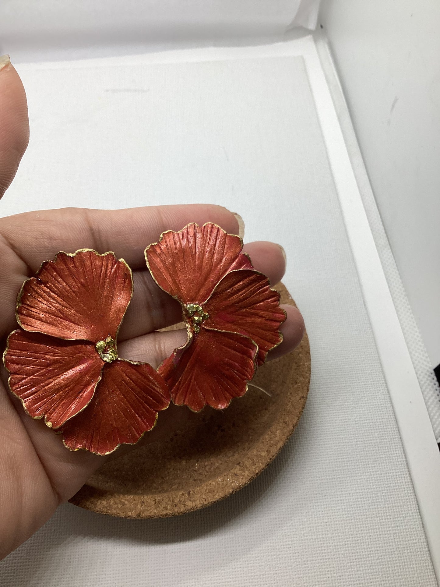 Handcrafted Metallic Copper Hibiscus Earrings – Bold & Unique Statement Jewelry