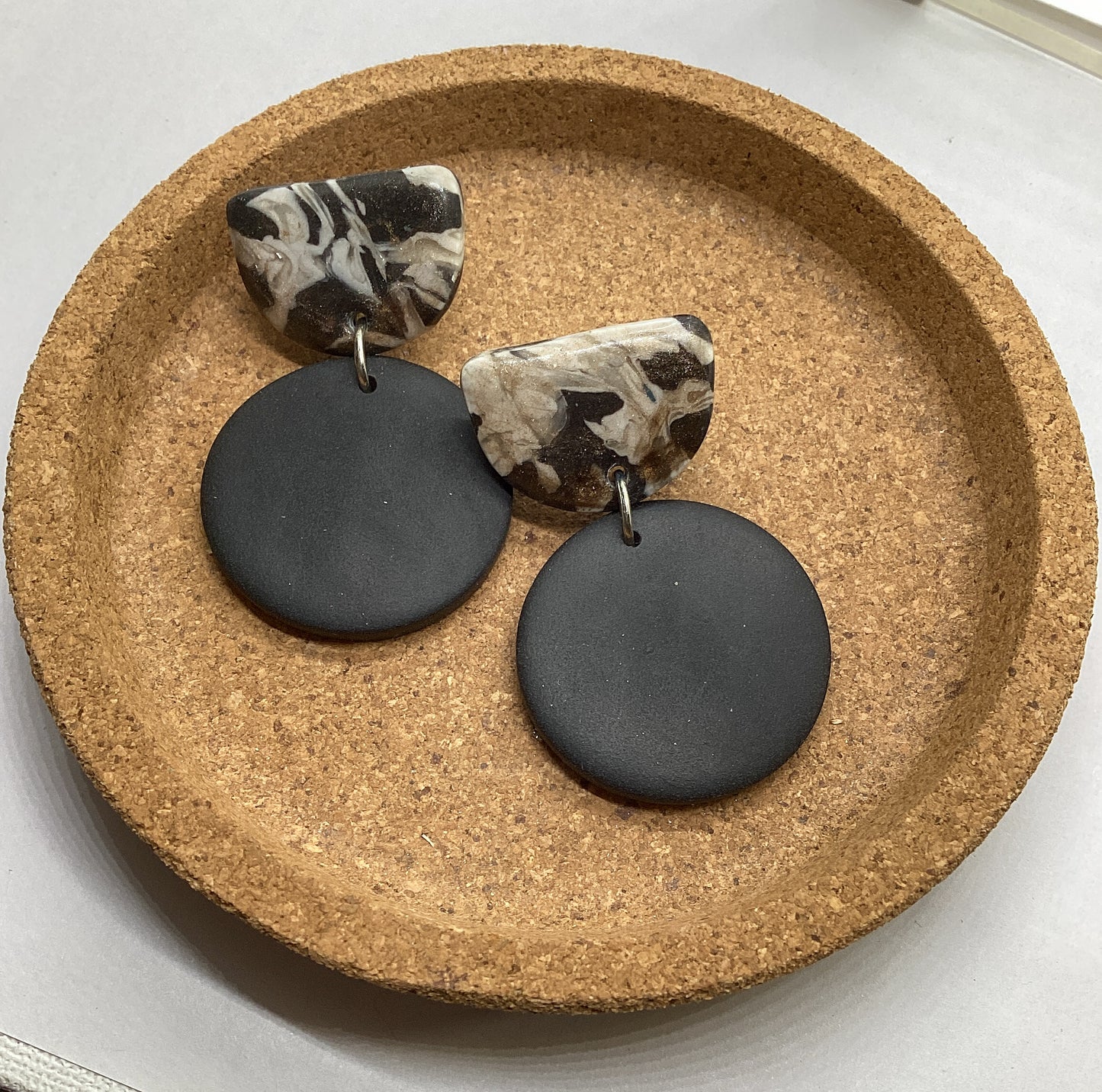 Black Matte Dangle Earrings – Handmade Polymer Clay Statement Jewelry