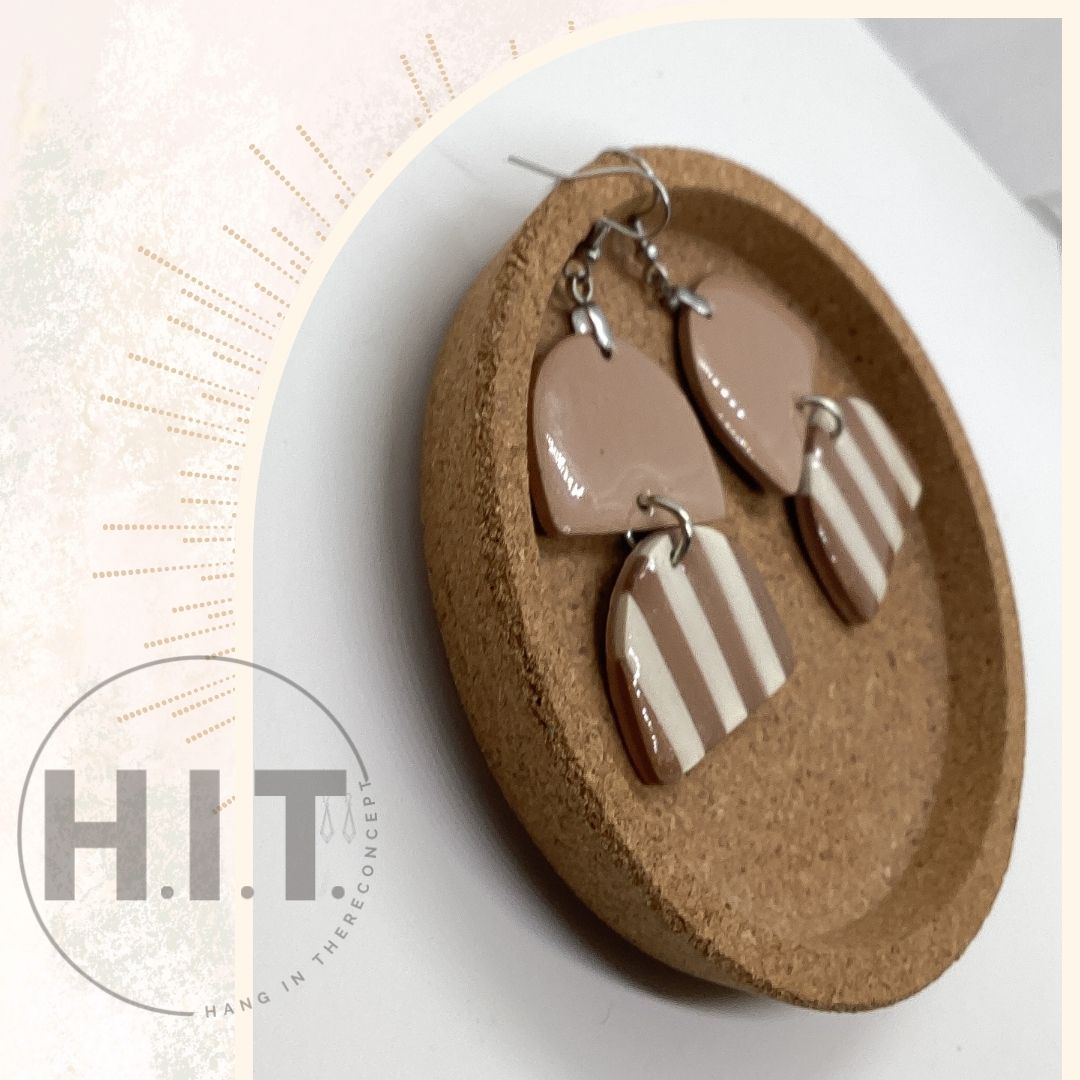 Title:
Striped Neutral Statement Earrings – Handmade Polymer Clay Jewelry