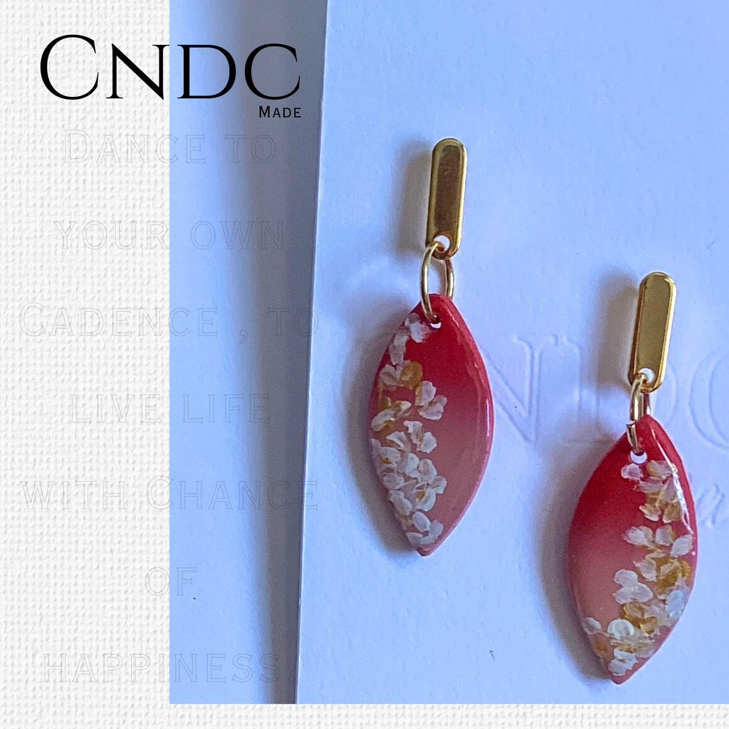 Hand-Painted Crimson Blossom Dangle Earrings – Artisan Floral Jewelry | CNDC Made