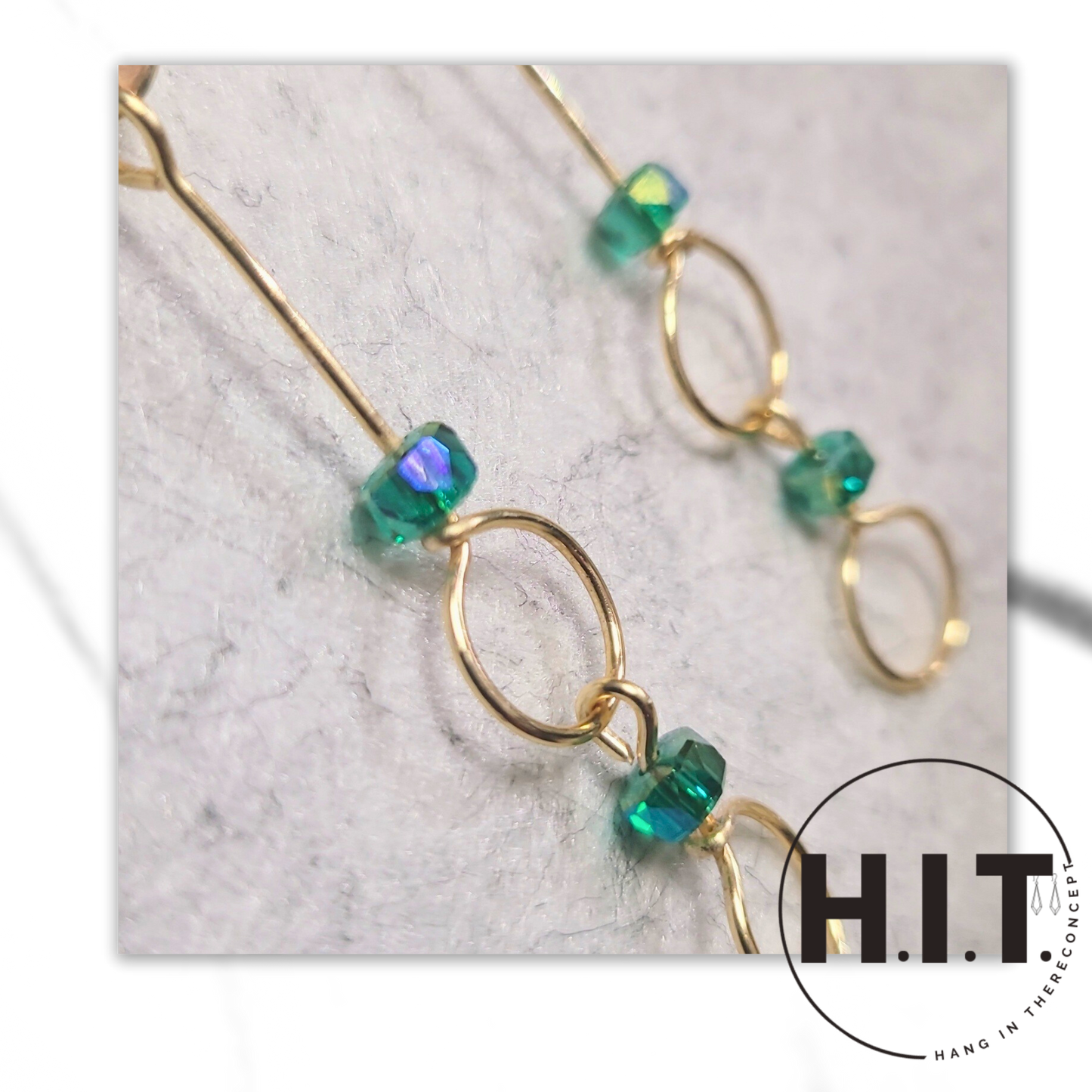 Green Crystal Gold Dangle Earrings – Handmade Minimalist Jewelry