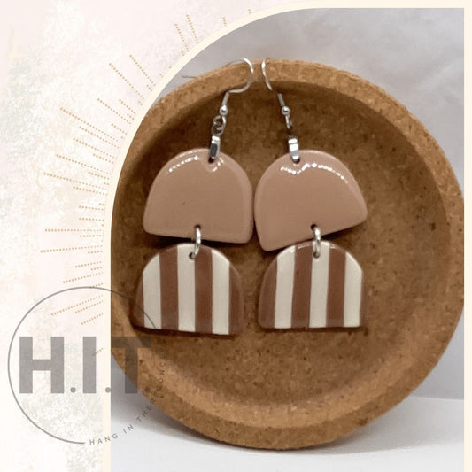 Title:
Striped Neutral Statement Earrings – Handmade Polymer Clay Jewelry
