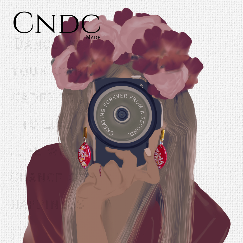 Hand-Painted Crimson Blossom Dangle Earrings – Artisan Floral Jewelry | CNDC Made