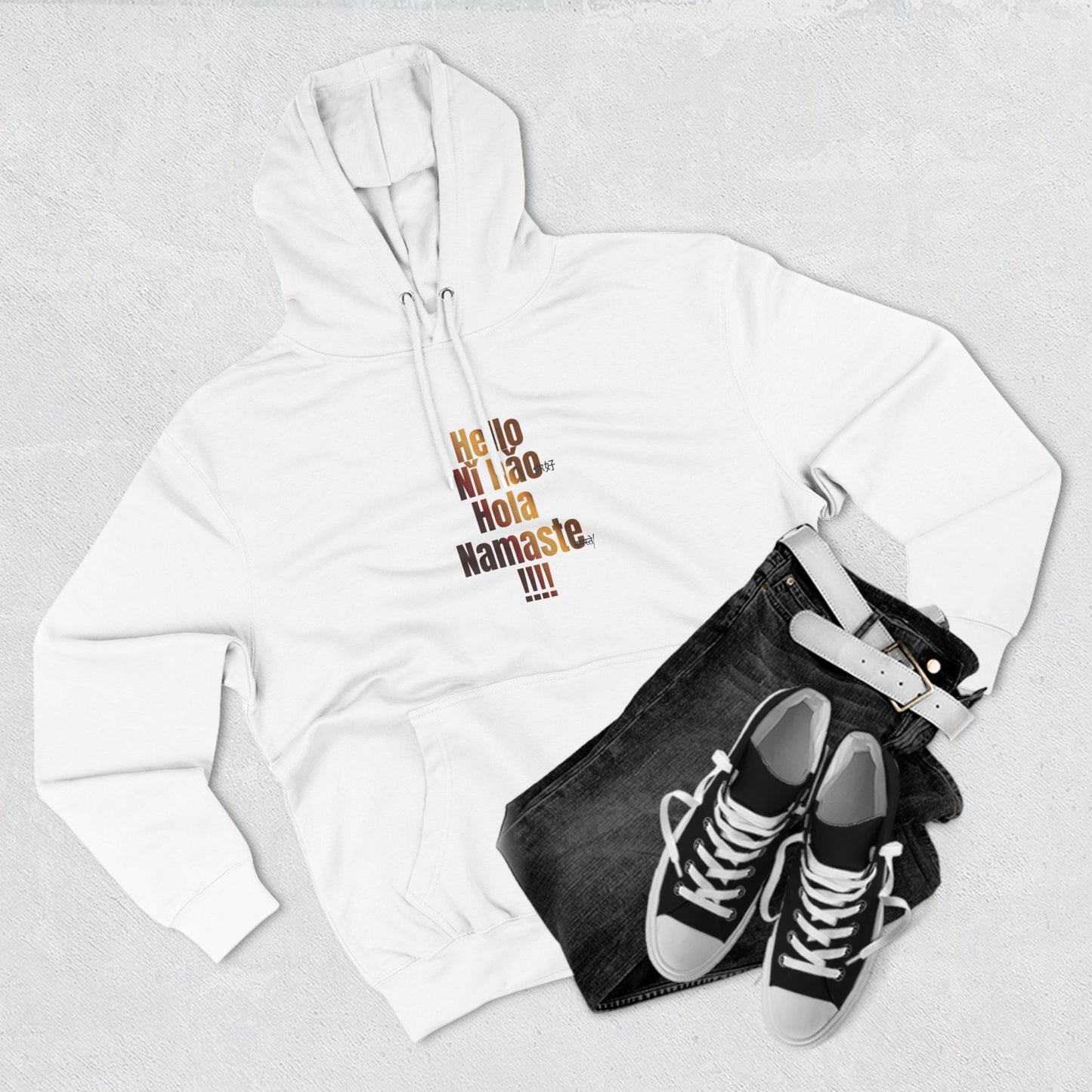 “Hello” Three-Panel Fleece Hoodie.