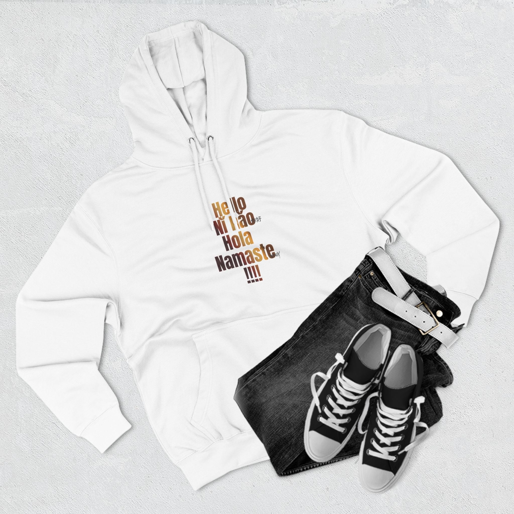 “Hello” Three-Panel Fleece Hoodie.