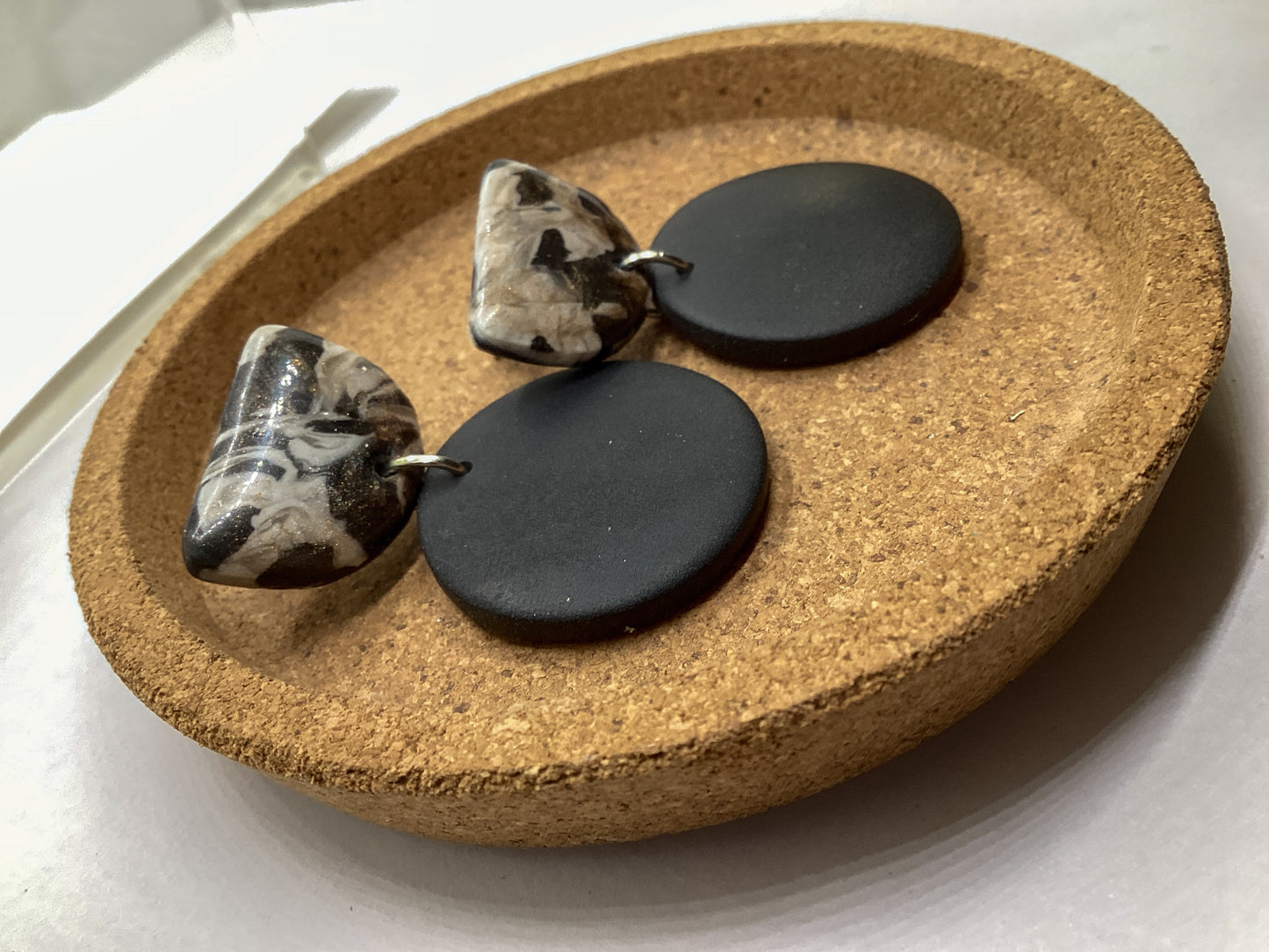 Black Matte Dangle Earrings – Handmade Polymer Clay Statement Jewelry