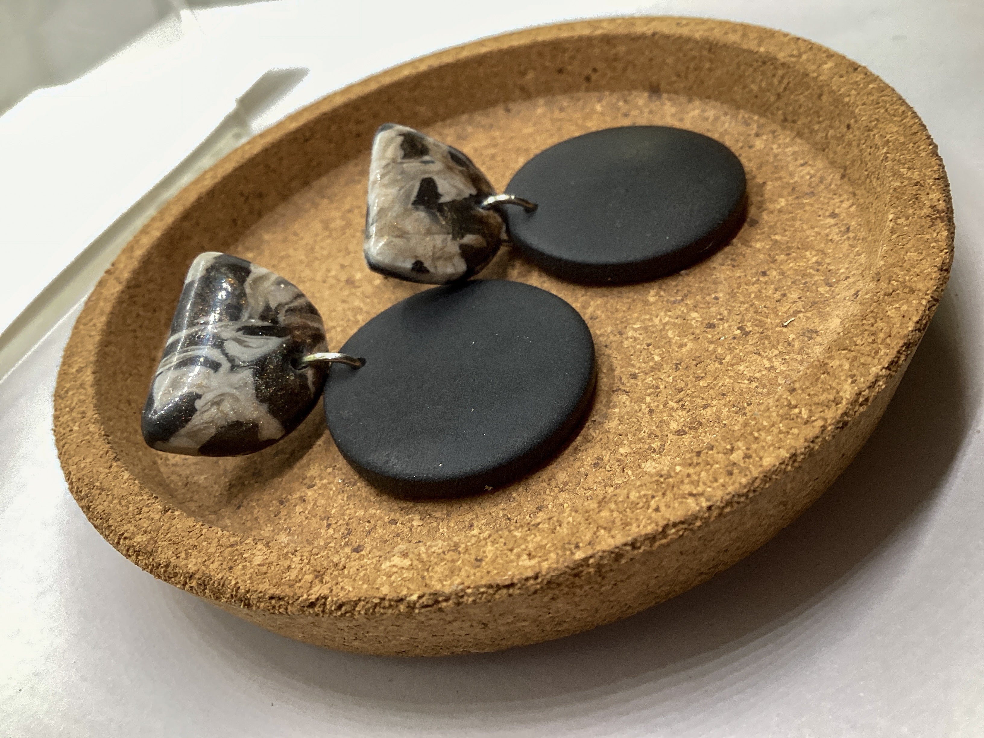 Black Matte Dangle Earrings – Handmade Polymer Clay Statement Jewelry