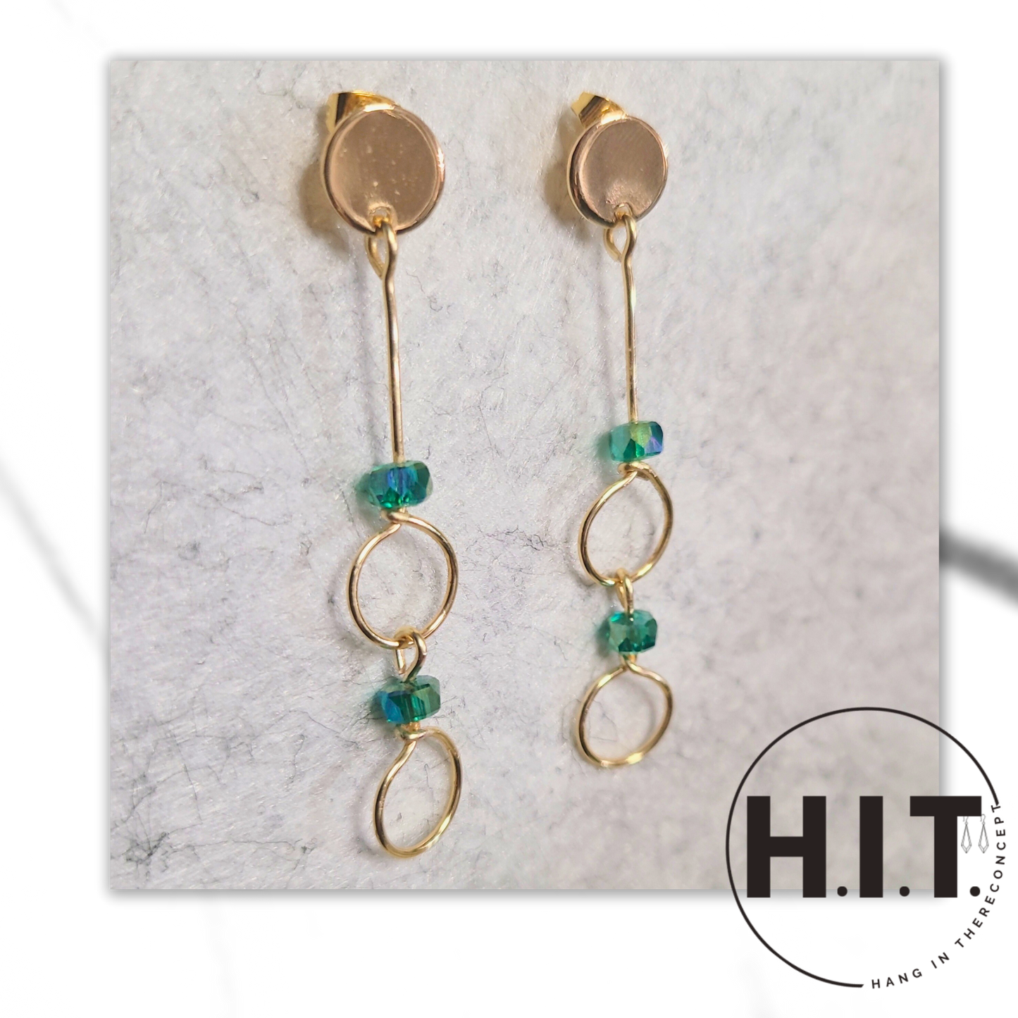 Green Crystal Gold Dangle Earrings – Handmade Minimalist Jewelry
