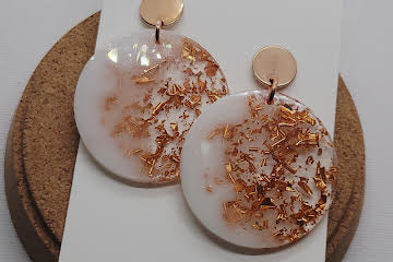 Elegant Resin Dangle Earrings with Gold Flakes – 2.5” Drop, Stainless Steel Push-Back