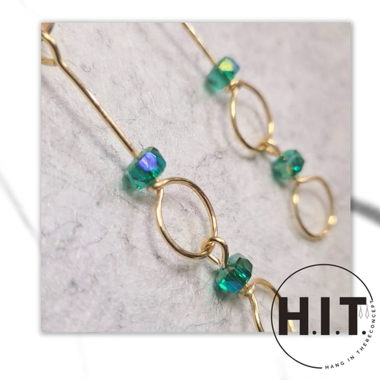 Green Crystal Gold Dangle Earrings – Handmade Minimalist Jewelry