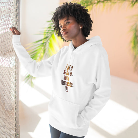 “Hello” Three-Panel Fleece Hoodie.