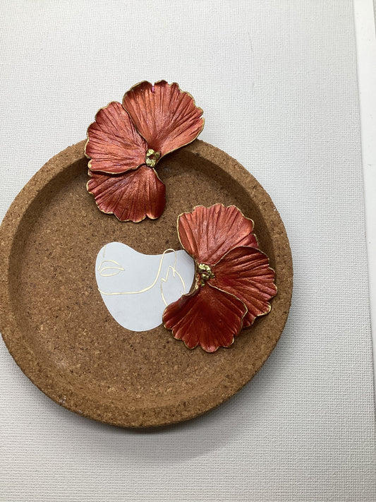 Handcrafted Metallic Copper Hibiscus Earrings – Bold & Unique Statement Jewelry