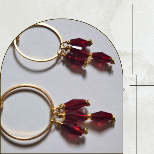 Crimson Sparkle – Handmade Red Crystal Dangle Hoop Earrings