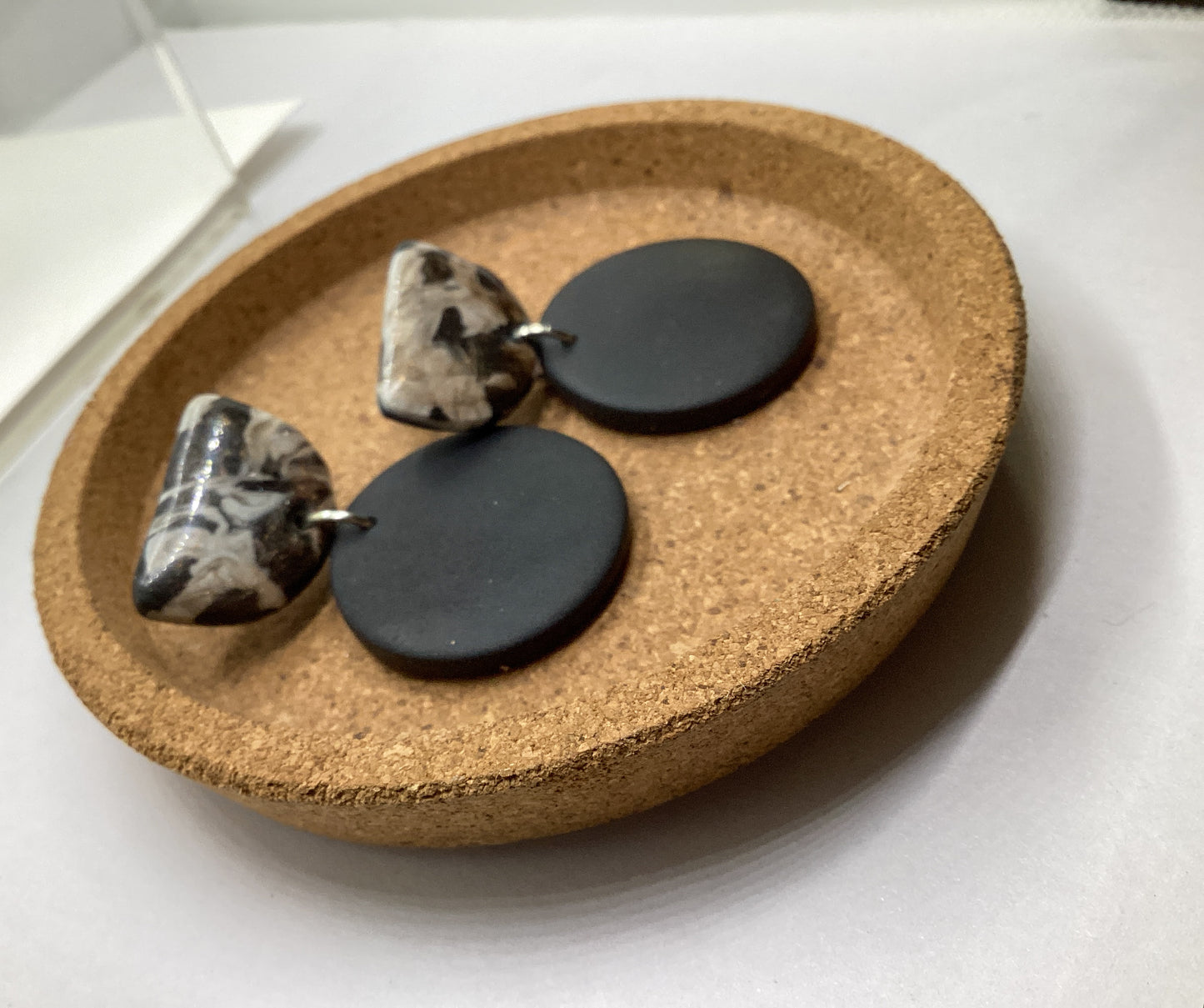 Black Matte Dangle Earrings – Handmade Polymer Clay Statement Jewelry