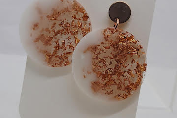 Elegant Resin Dangle Earrings with Gold Flakes – 2.5” Drop, Stainless Steel Push-Back