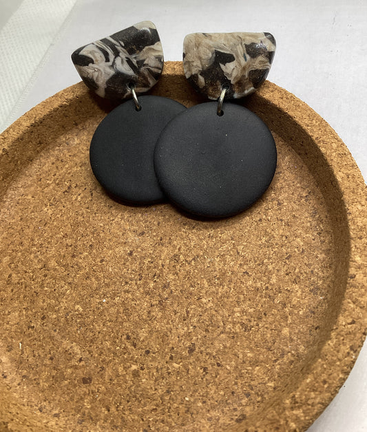Black Matte Dangle Earrings – Handmade Polymer Clay Statement Jewelry