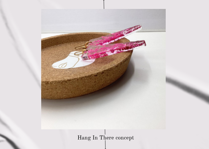 Handmade Resin Earrings with Pink Floral Design – Stainless Steel Hooks, Lightweight Dangle Jewelry