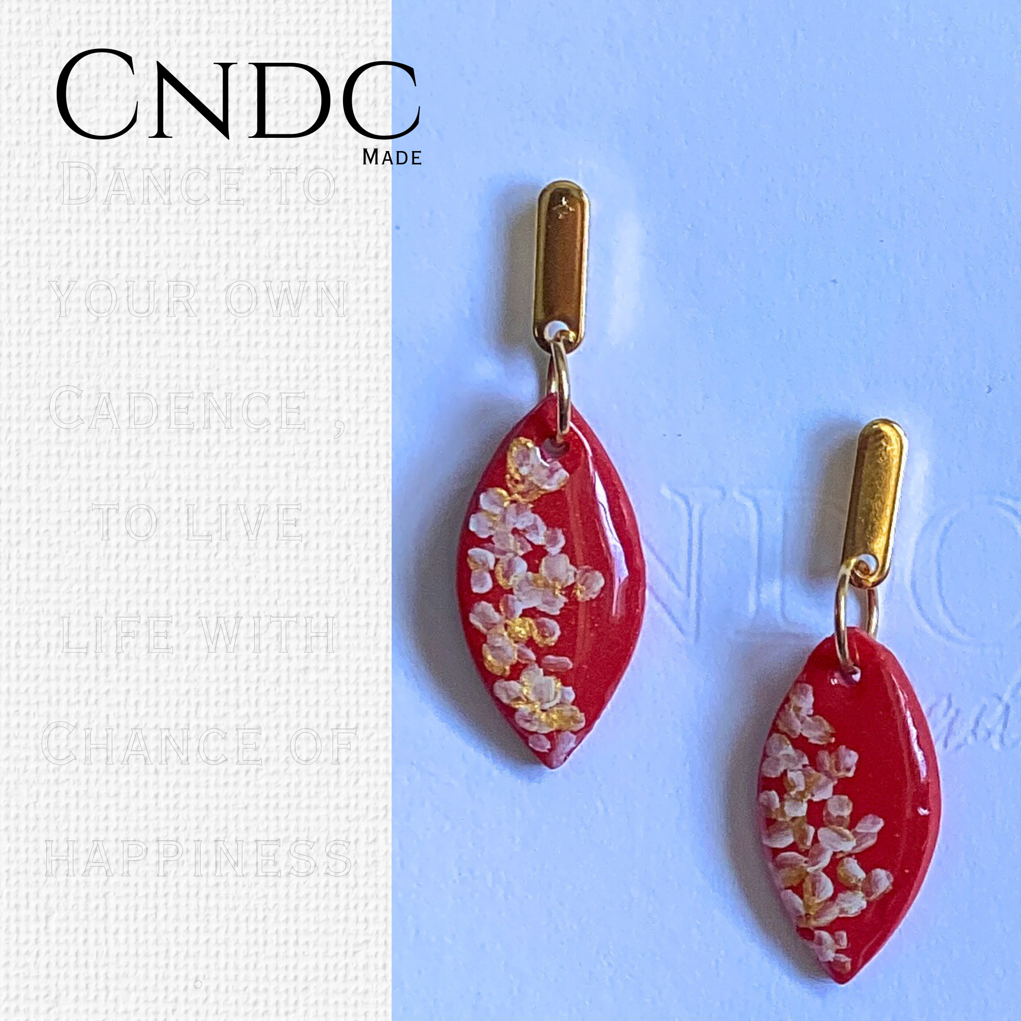 Hand-Painted Crimson Blossom Dangle Earrings – Artisan Floral Jewelry | CNDC Made