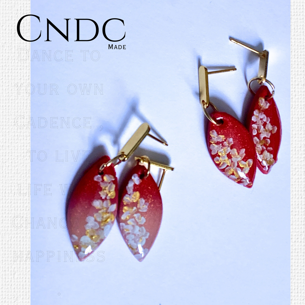 Hand-Painted Crimson Blossom Dangle Earrings – Artisan Floral Jewelry | CNDC Made