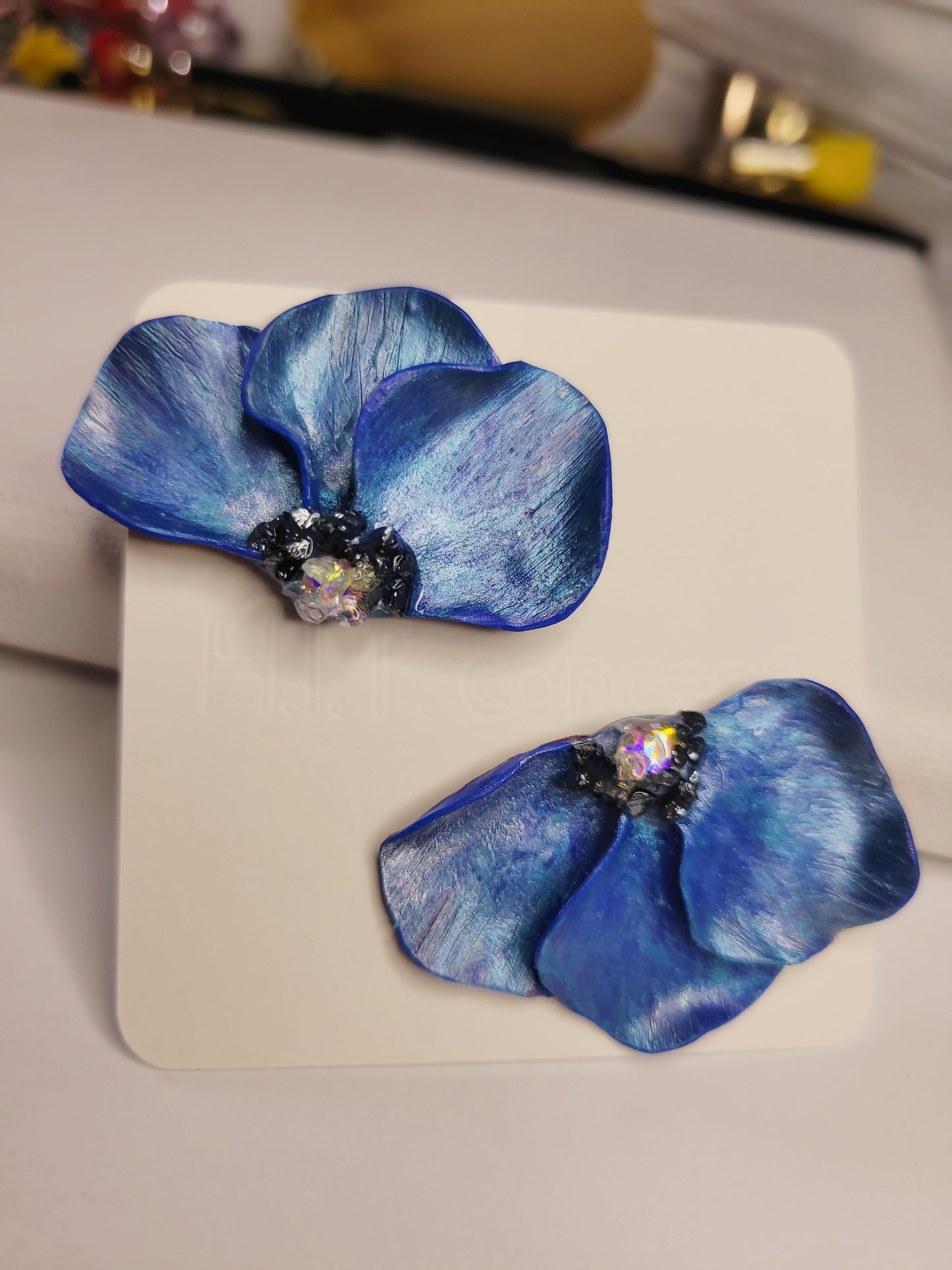 Blue Petal Statement Earrings – Handmade Ele