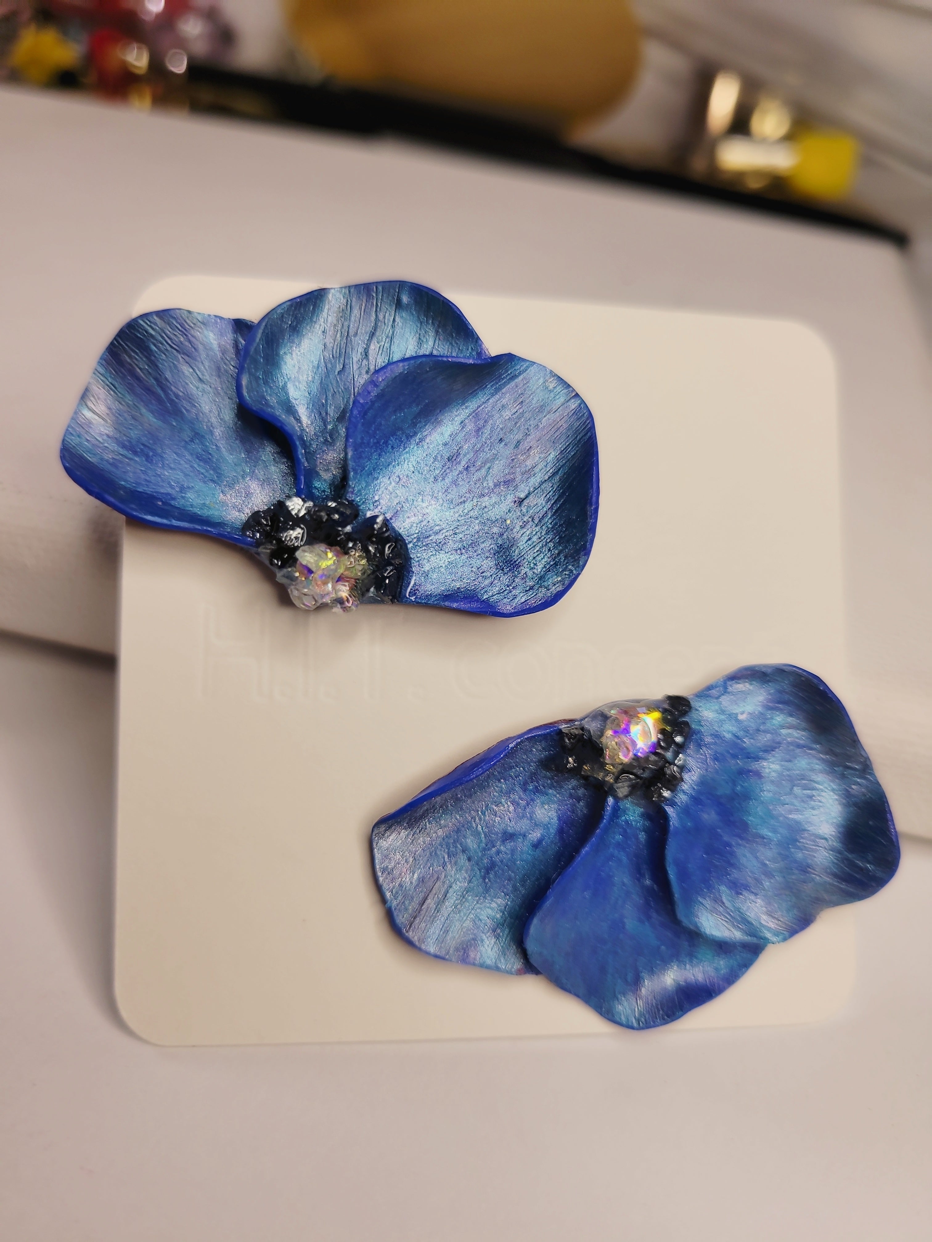 Blue Petal Statement Earrings – Handmade Ele