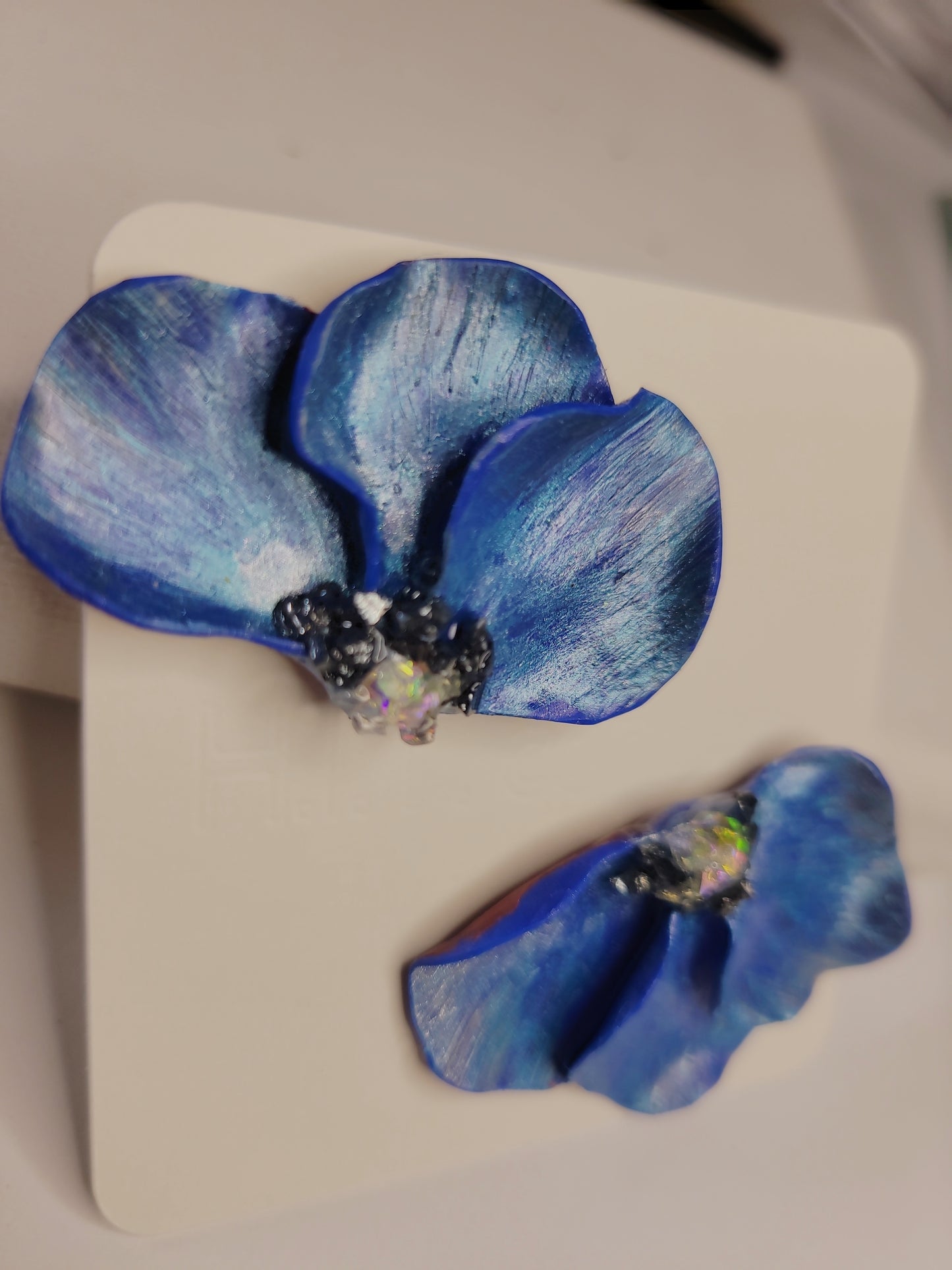 Blue Petal Statement Earrings – Handmade Ele