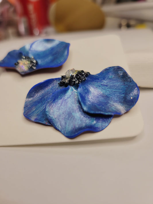 Blue Petal Statement Earrings – Handmade Ele