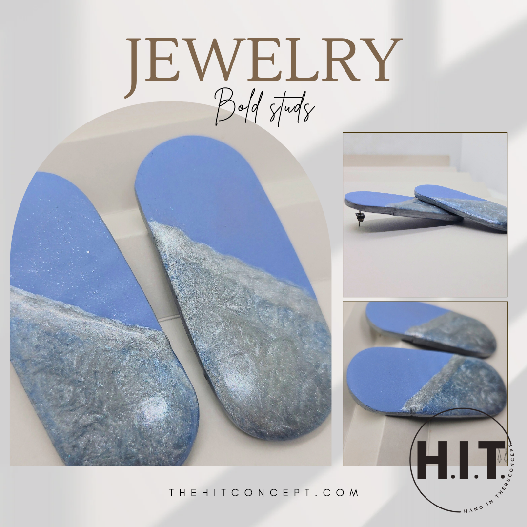 Bold Polymer Clay Statement Earrings Resin Coated Lightweight Studs (2.5” Push Backs)