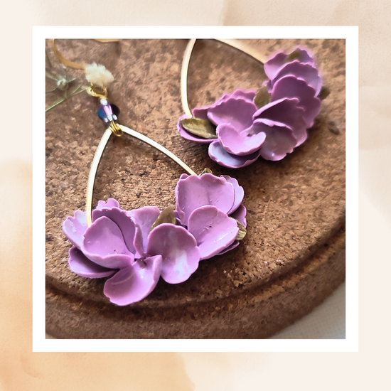 Purple Blossom Teardrop Earrings – Handmade Floral Polymer Clay Jewelry