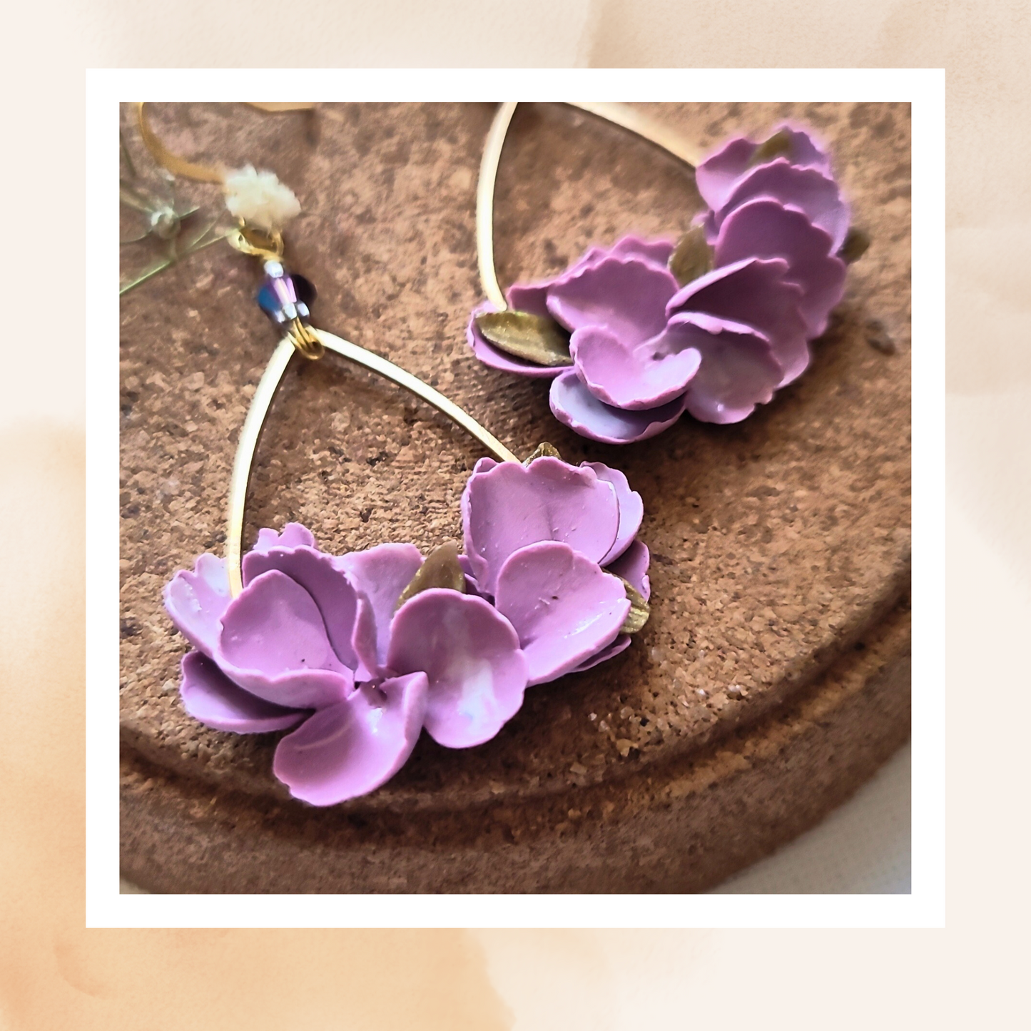 Purple Blossom Teardrop Earrings – Handmade Floral Polymer Clay Jewelry