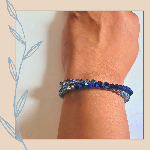 Marina Blue & Cornflower Electroplated Crystal Bead Bracelet 💫Memory Wire Wrap