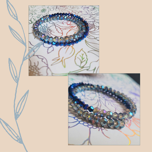 Marina Blue & Cornflower Electroplated Crystal Bead Bracelet 💫Memory Wire Wrap