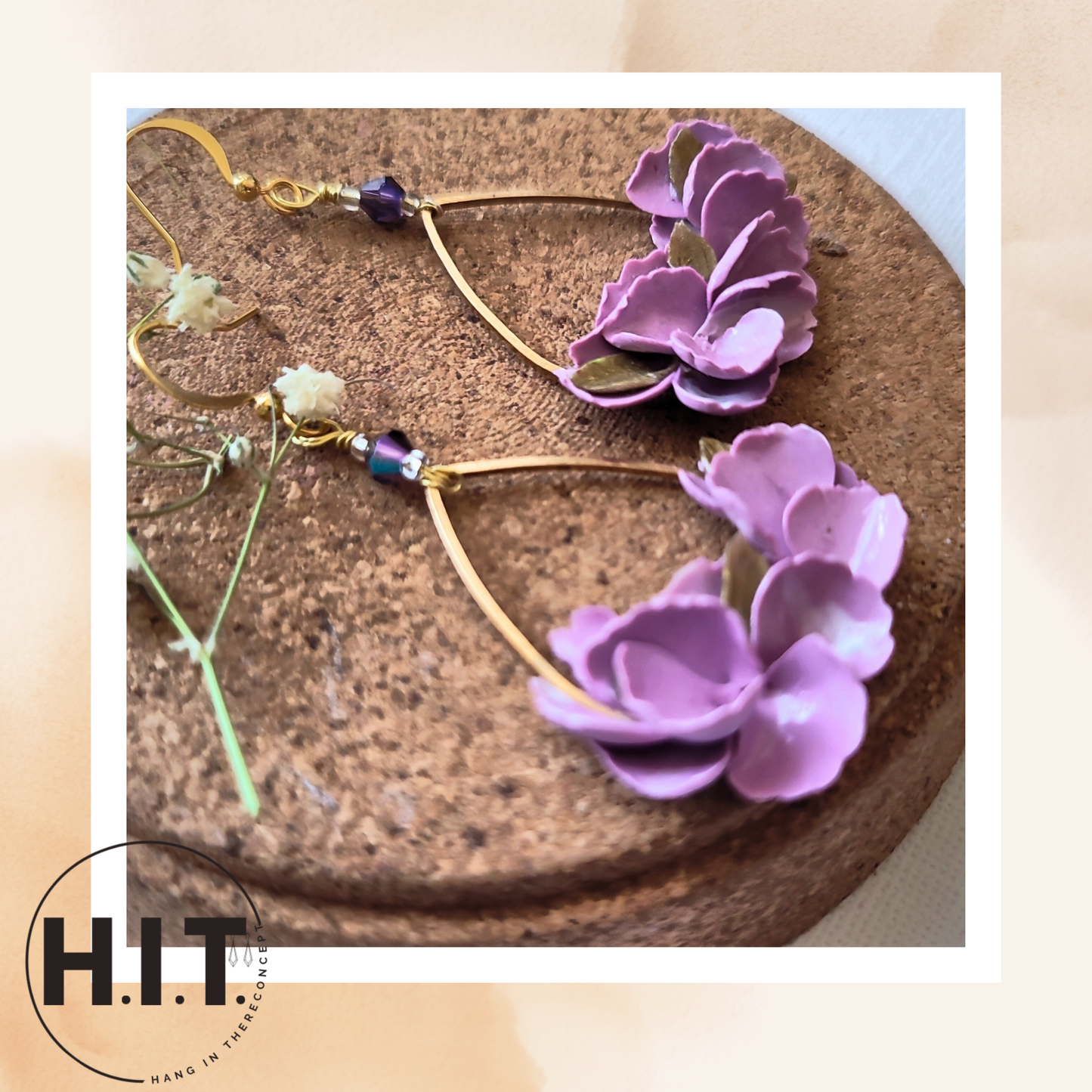 Purple Blossom Teardrop Earrings – Handmade Floral Polymer Clay Jewelry