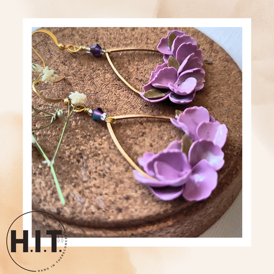 Purple Blossom Teardrop Earrings – Handmade Floral Polymer Clay Jewelry