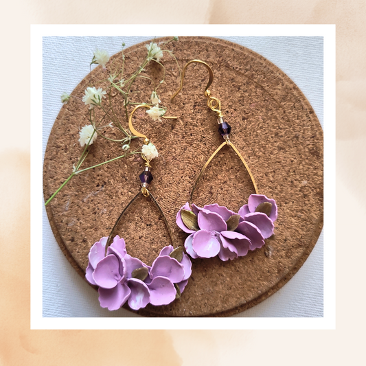 Purple Blossom Teardrop Earrings – Handmade Floral Polymer Clay Jewelry