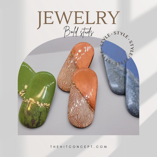 Bold Polymer Clay Statement Earrings Resin Coated Lightweight Studs (2.5” Push Backs)