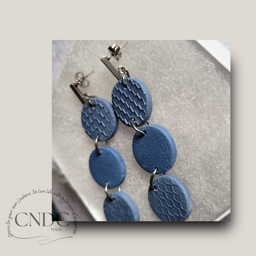 Slate Rhythm | Long Blue Textured Drop Earrings