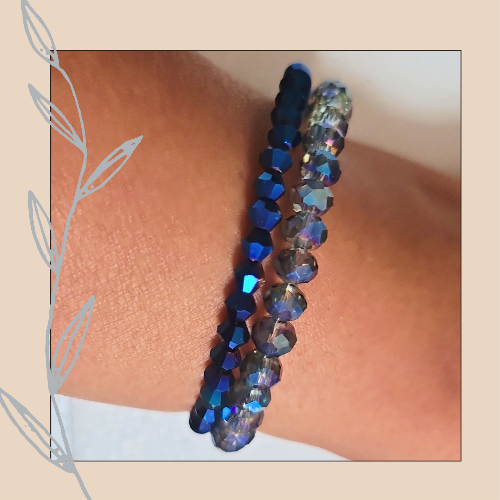 Marina Blue & Cornflower Electroplated Crystal Bead Bracelet 💫Memory Wire Wrap