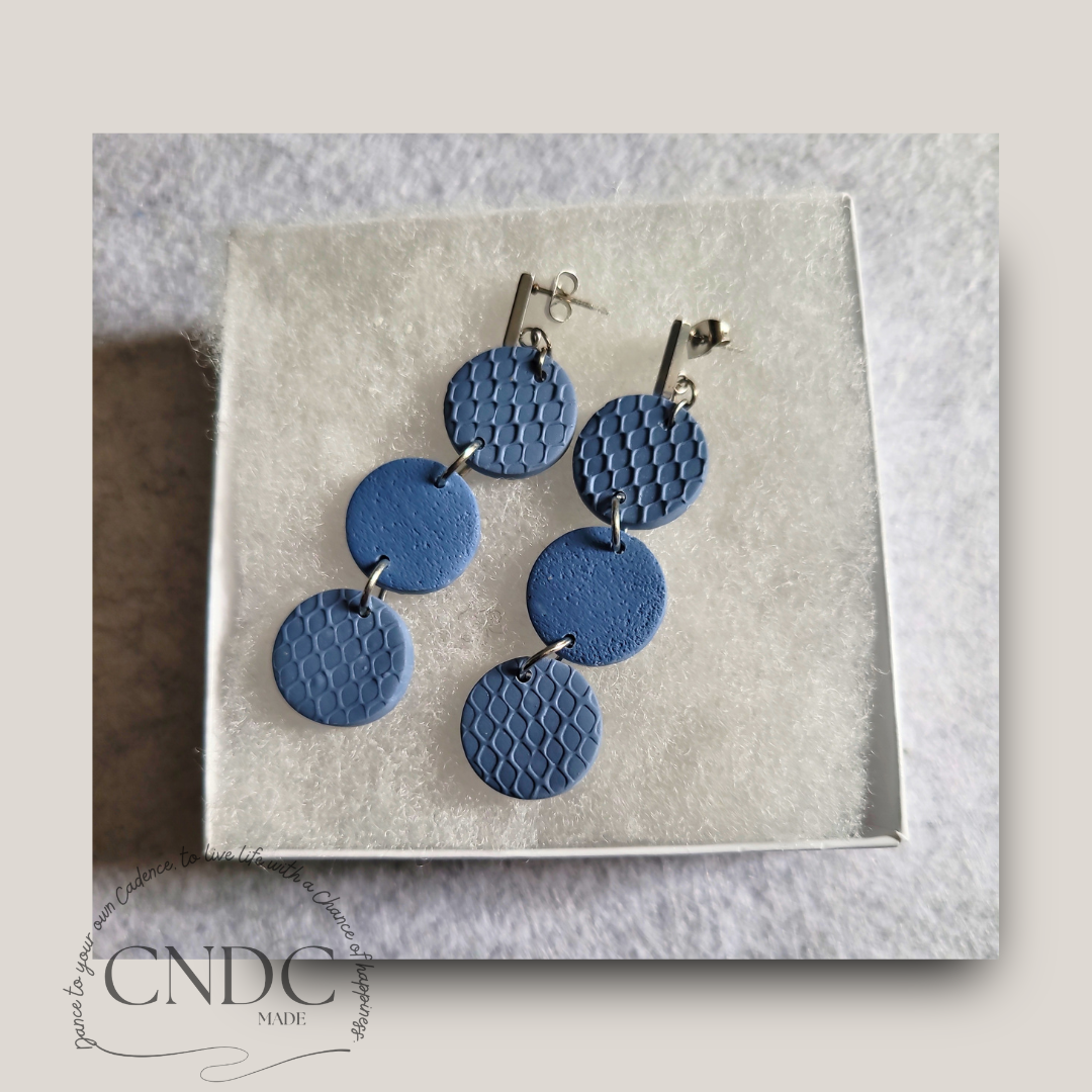 Slate Rhythm | Long Blue Textured Drop Earrings