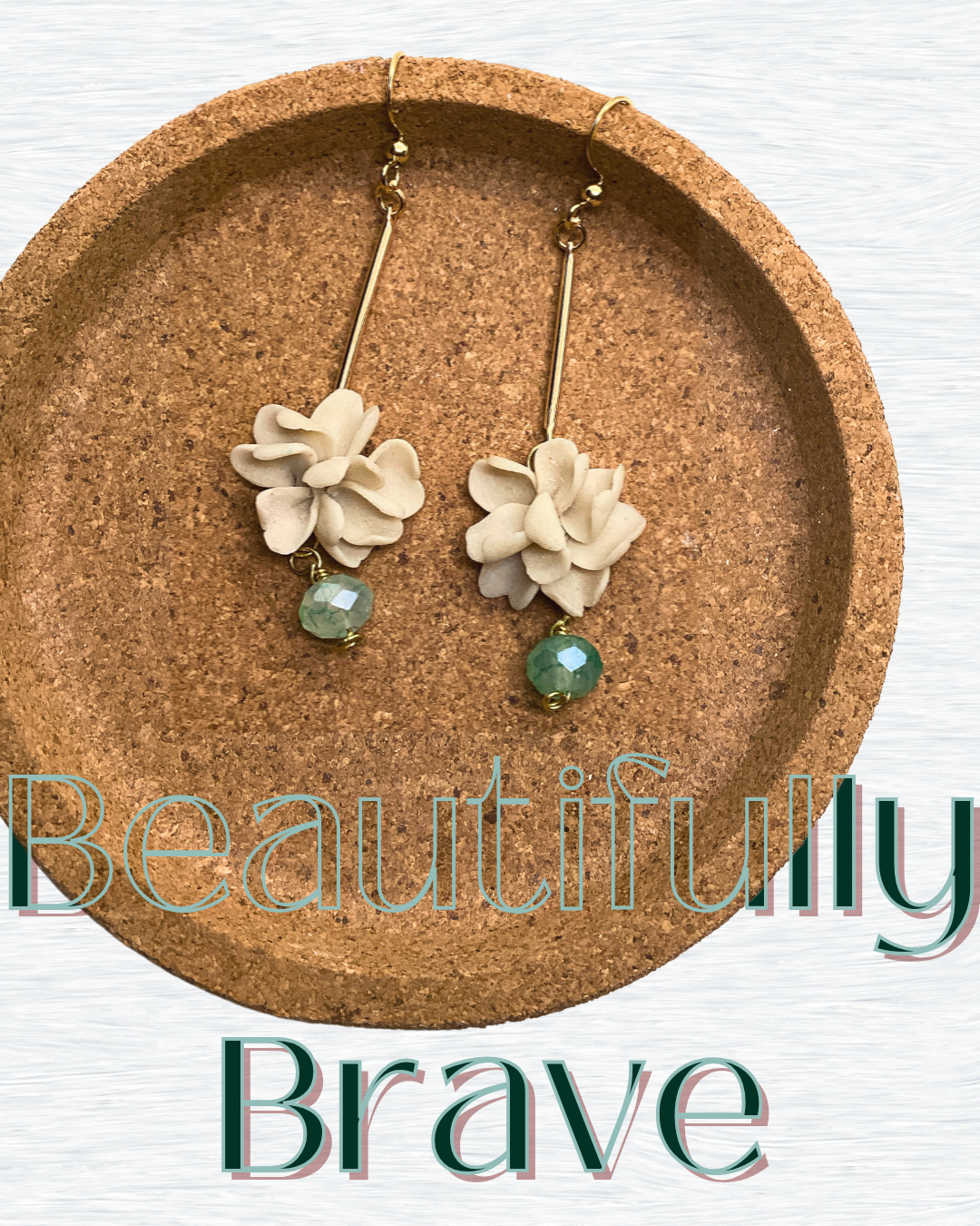 Elegant Bloom Drop Earrings – Handmade Mini Clay Flowers & Sea Green Glass Beads
