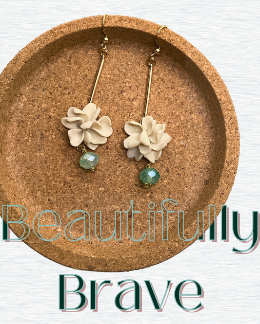 Elegant Bloom Drop Earrings – Handmade Mini Clay Flowers & Sea Green Glass Beads