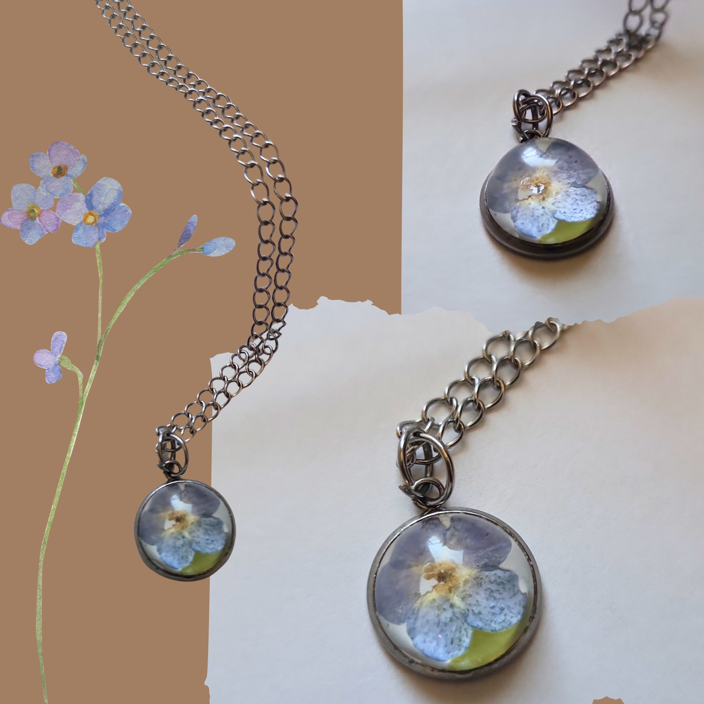 Forget me not | Pressed flower Resin Necklace